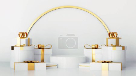 Photo for Christmas pedestal podium concept. scene with christmas object and white background, white product display, luxury 3d render. stand for christmas gift, showcase, cosmetic, podium product. - Royalty Free Image