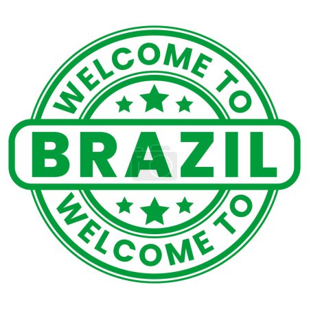 Illustration for Green Welcome To Brazil Sign, Stamp, Sticker with Stars vector illustration - Royalty Free Image