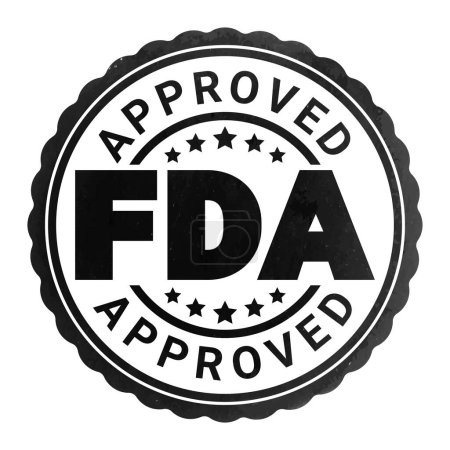 Téléchargez les illustrations : Autocollant en caoutchouc Grunge noir approuvé par la FDA avec illustration vectorielle Five Stars - en licence libre de droit