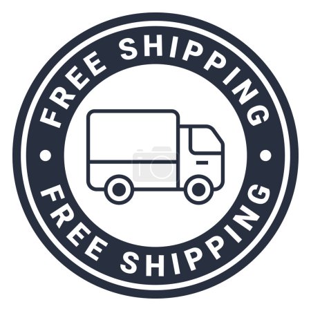 Dark Grey Free Shipping isolated stamp sticker with Van icon vector illustration