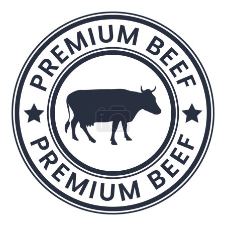 Illustration pour Sticker Timbre Boeuf Premium Gris Foncé avec icône Vache et illustration vectorielle Stars - image libre de droit