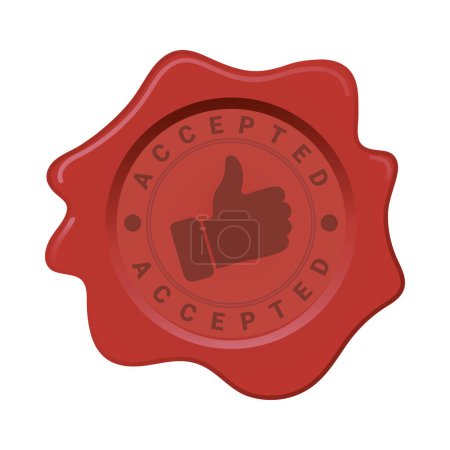 Illustration for Red Accepted Wax Seal stamp sticker with Thumbs Up icon vector illustration - Royalty Free Image