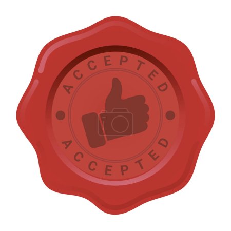 Illustration for Red Accepted Wax Seal stamp sticker with Thumbs Up icon vector illustration - Royalty Free Image