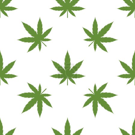 Illustration for Green Cannabis or Hemp Leaves on White Background Seamless Pattern vector illustration - Royalty Free Image