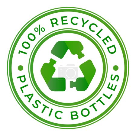 Grün 100% recycelt, Plastikflaschen isolierten Stempel Aufkleber mit Recycle-Symbol Vektor Illustration