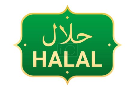 Téléchargez les illustrations : Illustration vectorielle de timbre isolée Halal Food vert et or - en licence libre de droit