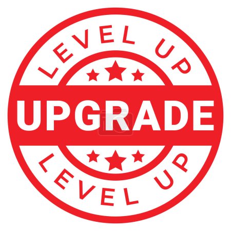 Red Upgrade, Level Up sello redondo aislado, etiqueta engomada, logotipo con ilustración de vectores de estrellas