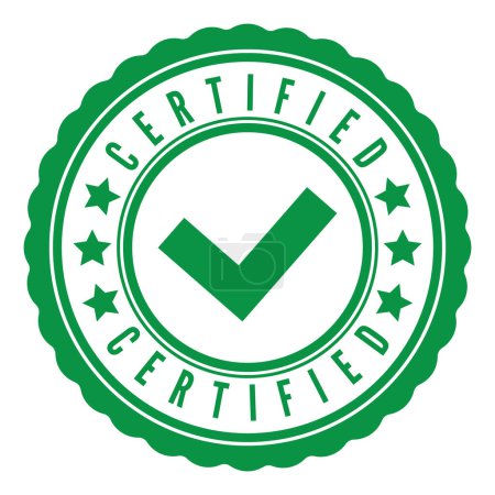 Estampilla aislada certificada verde, pegatina, sello con ilustración de vector de icono de estrellas y garrapatas