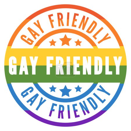 Gay Friendly isolated round stamp, sticker, sign with LGBT flag vector illustration