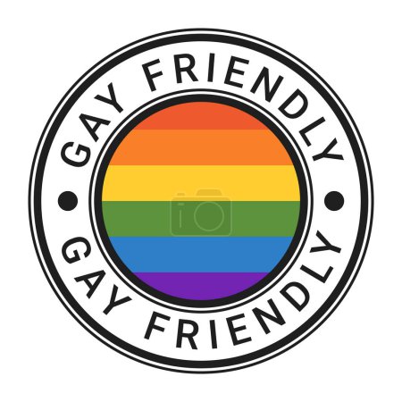 Gay Friendly isolierte runde Briefmarke, Aufkleber, Zeichen mit LGBT-Flagge Vektor Illustration