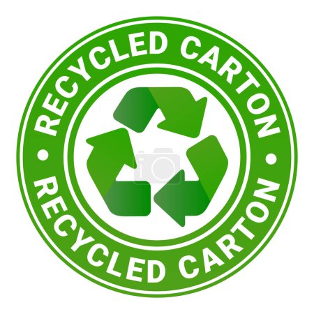 Grüner Recyclingkarton isolierter runder Stempel, Aufkleber, Schild mit Vektor-Abbildung zum Recycling-Symbol