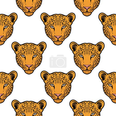 Illustration vectorielle isolée de motif sans couture de tête de léopard de couleur