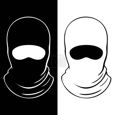 Téléchargez les illustrations : Masque terroriste noir et blanc icône, logo, modèle vectoriel autocollant - en licence libre de droit