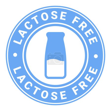 Blue Lactose Free isolated round stamp, sticker, sign with Milk bottle vector illustration