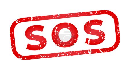 SOS rojo aislado sello grunge, etiqueta engomada, ilustración de vector de cabecera