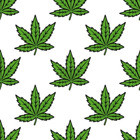 Illustration for Green Cannabis, Hemp Leaves white background. Seamless Pattern vector illustration - Royalty Free Image