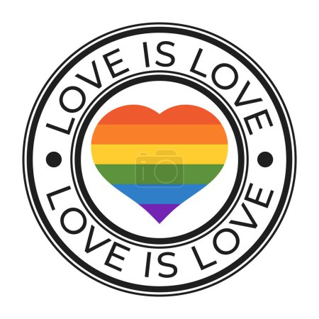 Love is Love isolated stamp, sticker, sign with LGBT flag Heart vector illustration