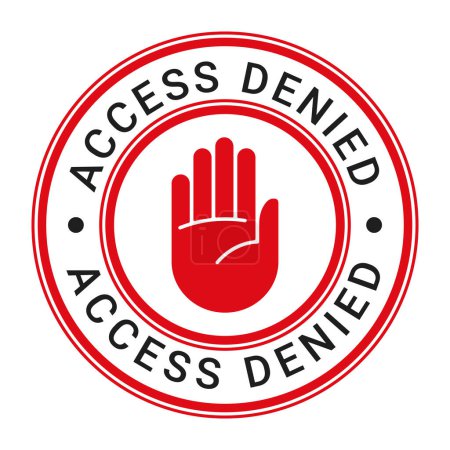 Rote und dunkelgraue Zugangsverweigerung isolierte runde Briefmarke, Aufkleber, Schild mit Stop Hand Icon Vektorabbildung