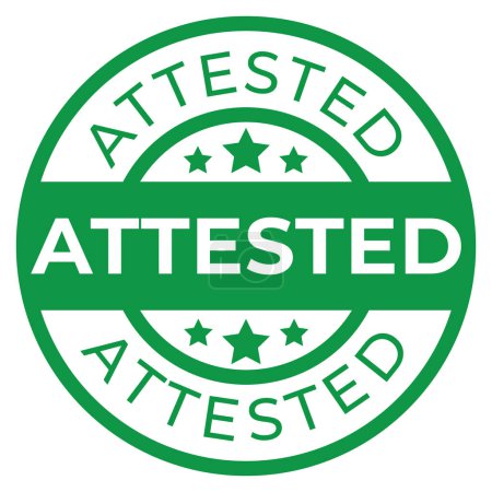 Verde Attested sello aislado, etiqueta engomada, sello con ilustración de vectores de estrellas