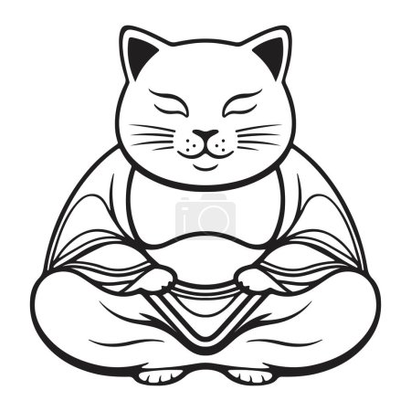 Ilustración de Esquema blanco y negro Meditar plantilla de vector de Buda de gato - Imagen libre de derechos
