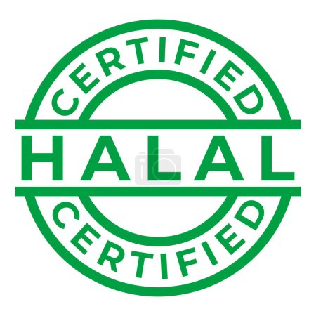 Téléchargez les illustrations : Timbre rond isolé certifié halal vert, autocollant, illustration vectorielle de signe - en licence libre de droit