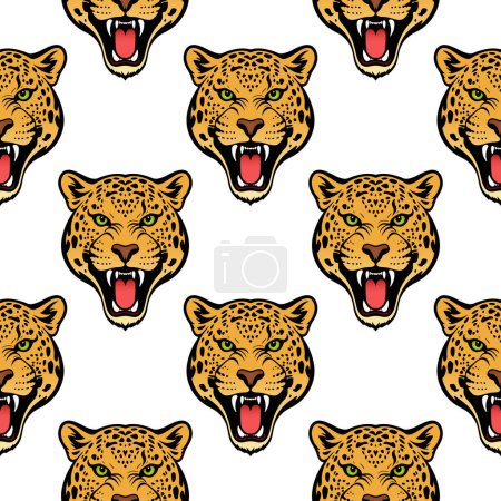 Illustration vectorielle isolée Jaguar Screaming Head Seamless Pattern