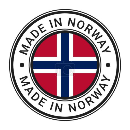 Hergestellt in Norwegen, runde Briefmarke mit Vektor-Abbildung der norwegischen Flagge