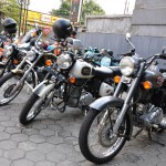 jakarta, indonesia - june 20.2020 : logo royal enfield motorcycle Parked in front of an auto parts store