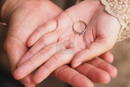 A ring on the hands of the bride and groom