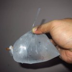 hand holding ice water in a bagplastic