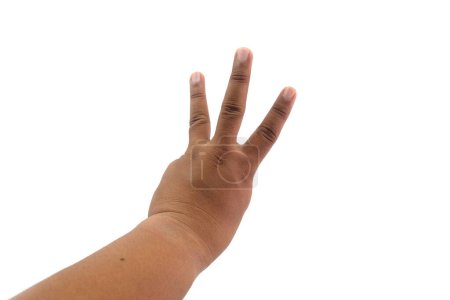 Téléchargez les photos : Main de jeune homme asiatique montrant les doigts sur fond blanc isolé numération numéro 3 montrant trois doigts - en image libre de droit