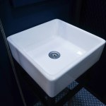 side view of a square white sink