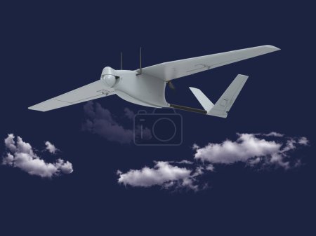 Téléchargez les photos : Illustration du système avancé de surveillance et de contrôle du Bayraktar Mini Unmanned Aerial Vehicle et du mini robot télécommandé dans les nuages. - en image libre de droit
