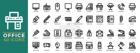 Illustration for Office and business thin line icons set, vector symbols collection or sketches. can be used for website interfaces, mobile applications and software - Royalty Free Image
