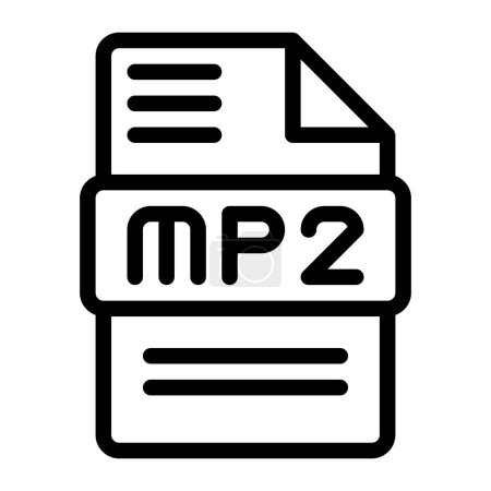 Mp2 Type de fichier Icônes. Icône d'extension audio Conception de contour. Illustrations vectorielles.