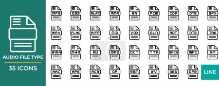 Illustration for Set audio file type icons. Format files outline icon design. Vector Illustrations. - Royalty Free Image