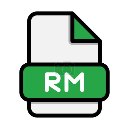 Rm Dateisymbole. Flat file extension. Symbole im Videoformat. Vektorillustration. kann für Webseiten-Schnittstellen, mobile Anwendungen und Software verwendet werden