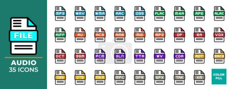 File format Audio icons set in flat style. collection of file extension symbols. Vector Illustration