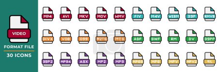 Foto de Formato de archivo Video icons set in flat style. colección de símbolos de extensión de archivo. Ilustración vectorial - Imagen libre de derechos