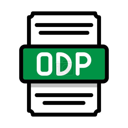 Dokument-Dateiformat ODP-Tabellenkalkulation Symbol. mit Umriss und Farbe in der Mitte. Vektorillustration