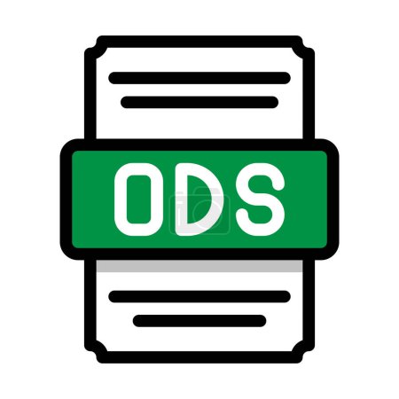 Document file format Ods spreadsheet icon. with outline and color in the middle. Vector illustration