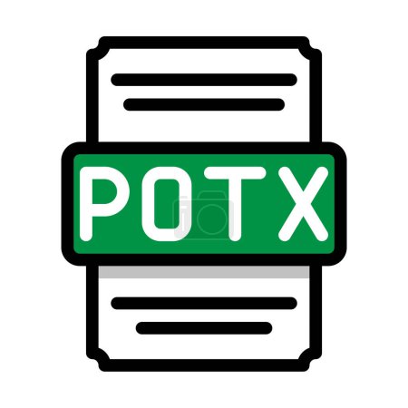Document file format Potx icon spreadsheet. with outline and color in the middle. Vector illustration