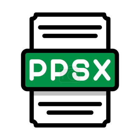 Dokument-Dateiformat Ppsx-Symboltabelle. mit Umriss und Farbe in der Mitte. Vektorillustration
