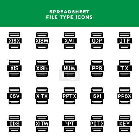 Tipo de archivo document spreadsheet set icons with black fill deisgn style. pixel perfecto