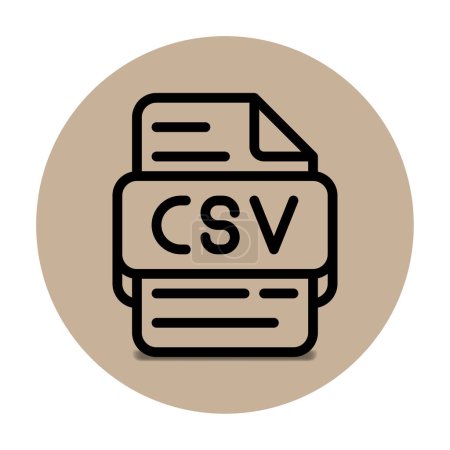Icono de tipo de archivo Csv. archivos y extensión de formato de documento. con un diseño de estilo de contorno y fondo marrón