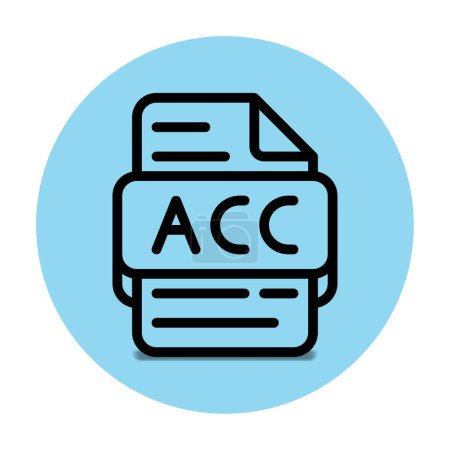 Acc icono de tipo de archivo. archivos y extensión de formato de documento. con un diseño de estilo de contorno y fondo azul