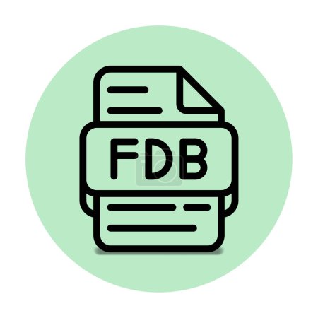 Fdb file type icon. files and document format extension. with an outline style design and a bright turquoise green background
