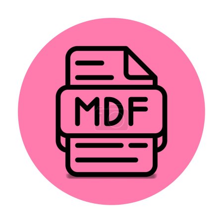 Icono de tipo de archivo Mdf. archivos y extensión de formato de documento. con un diseño de estilo de contorno y fondo rosa