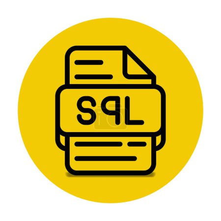 Sql-Dateityp-Symbol. Dateien und die Erweiterung des Dokumentformats. mit konturiertem Design und türkisgelbem Hintergrund