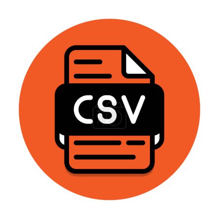 Csv document file type icon. files and extension format icons. with an orange background and black fill outline design